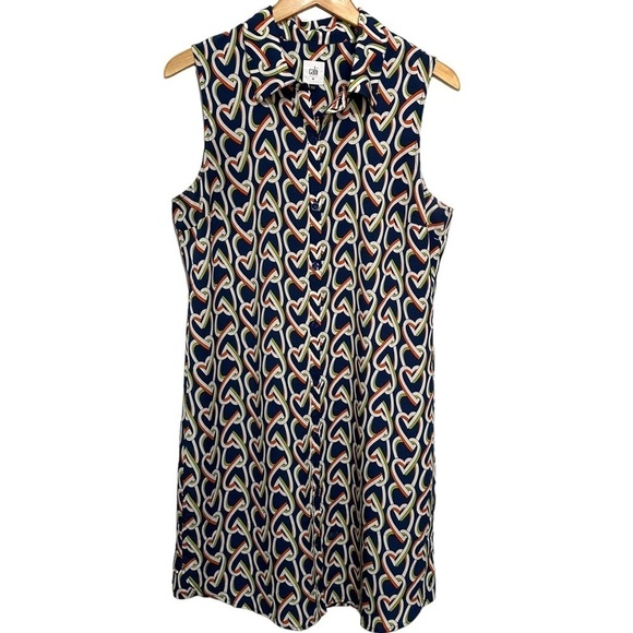 Cabi Armour Heart Print Shirt Dress Women's Medium Sleeveless Blue Button Front - Picture 1 of 6